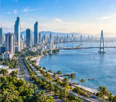 滨海城市与桥梁景观示意