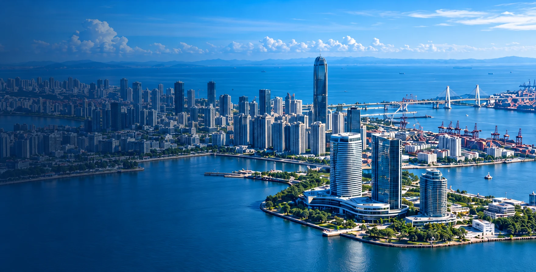 滨海城市与港口全景示意